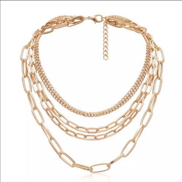 18k Gold Multi Layered Clavicle Chain Choker Necklace - Picture 3 of 6